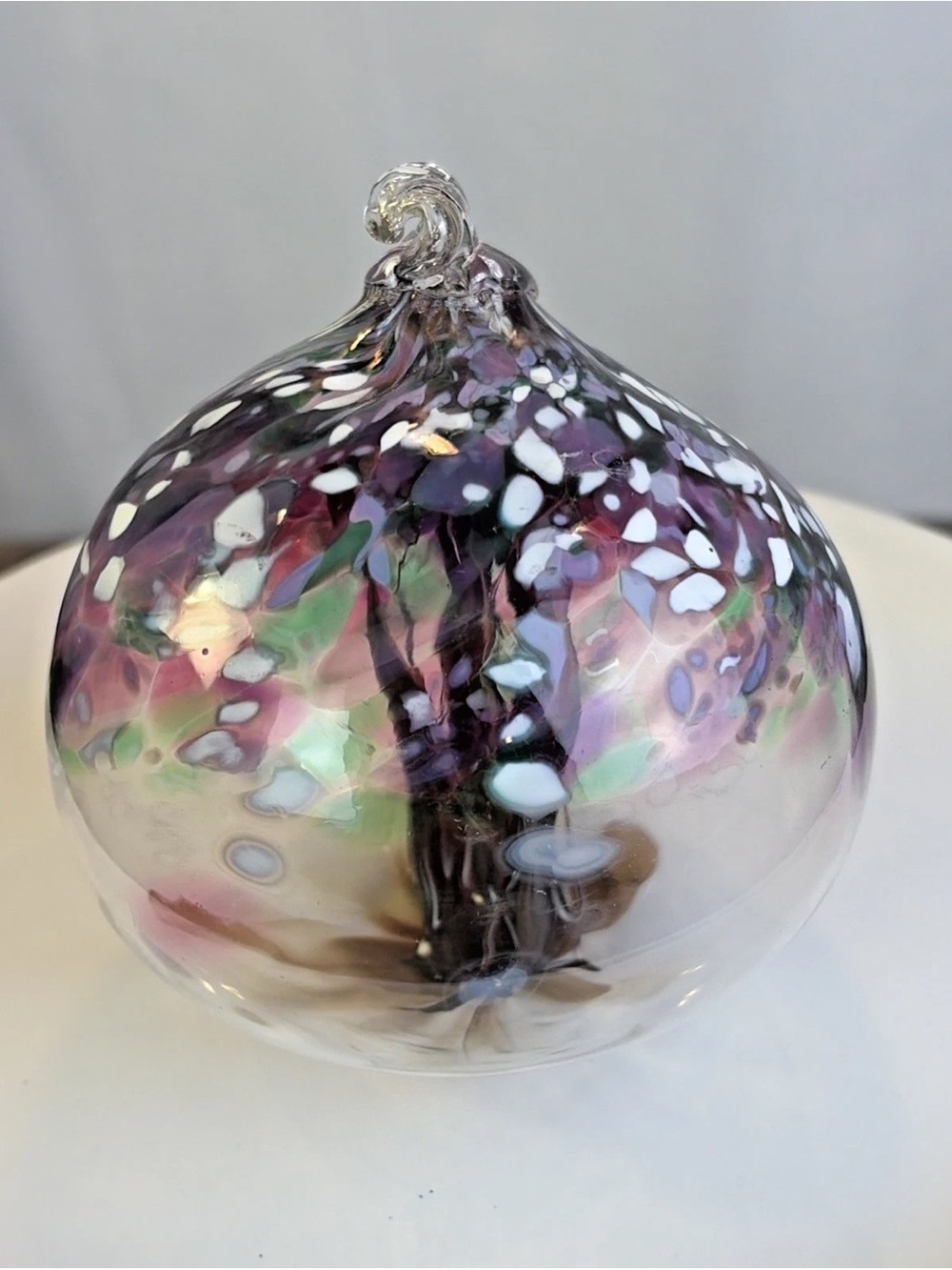 Kitras Art Glass 4.5" Hand Blown Ornament Tree of Enchantment Spirit Ball Purple